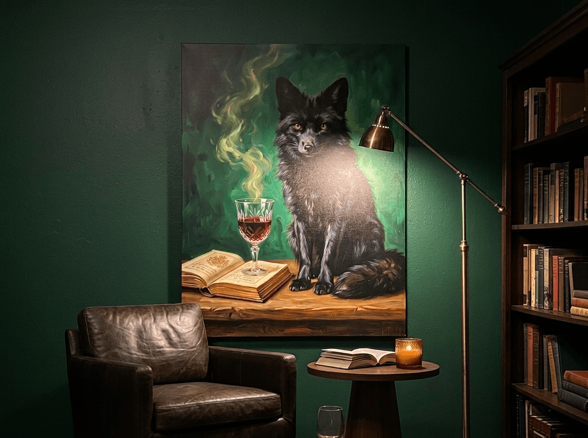 James T.'s home featuring Black Fox Oil Painting Canvas Print