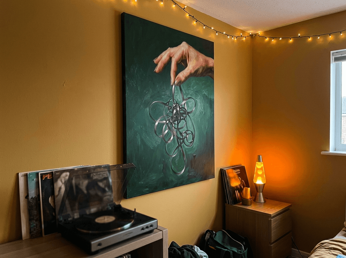 Tyler R.'s home featuring Cassette Tape Hand Oil Painting Canvas